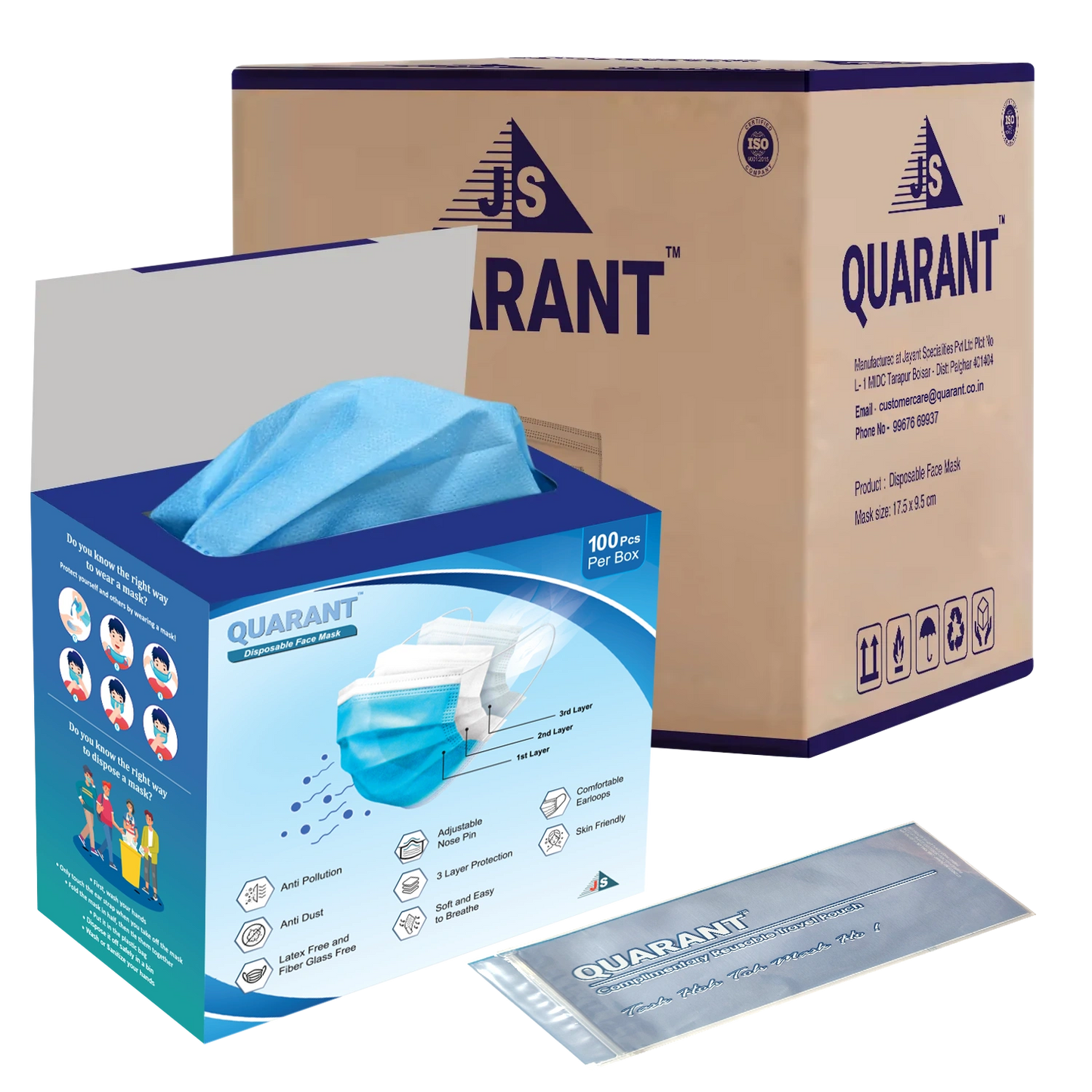 QUARANT 3 Ply Protective Surgical Face Mask with Adjustable Nose Pin