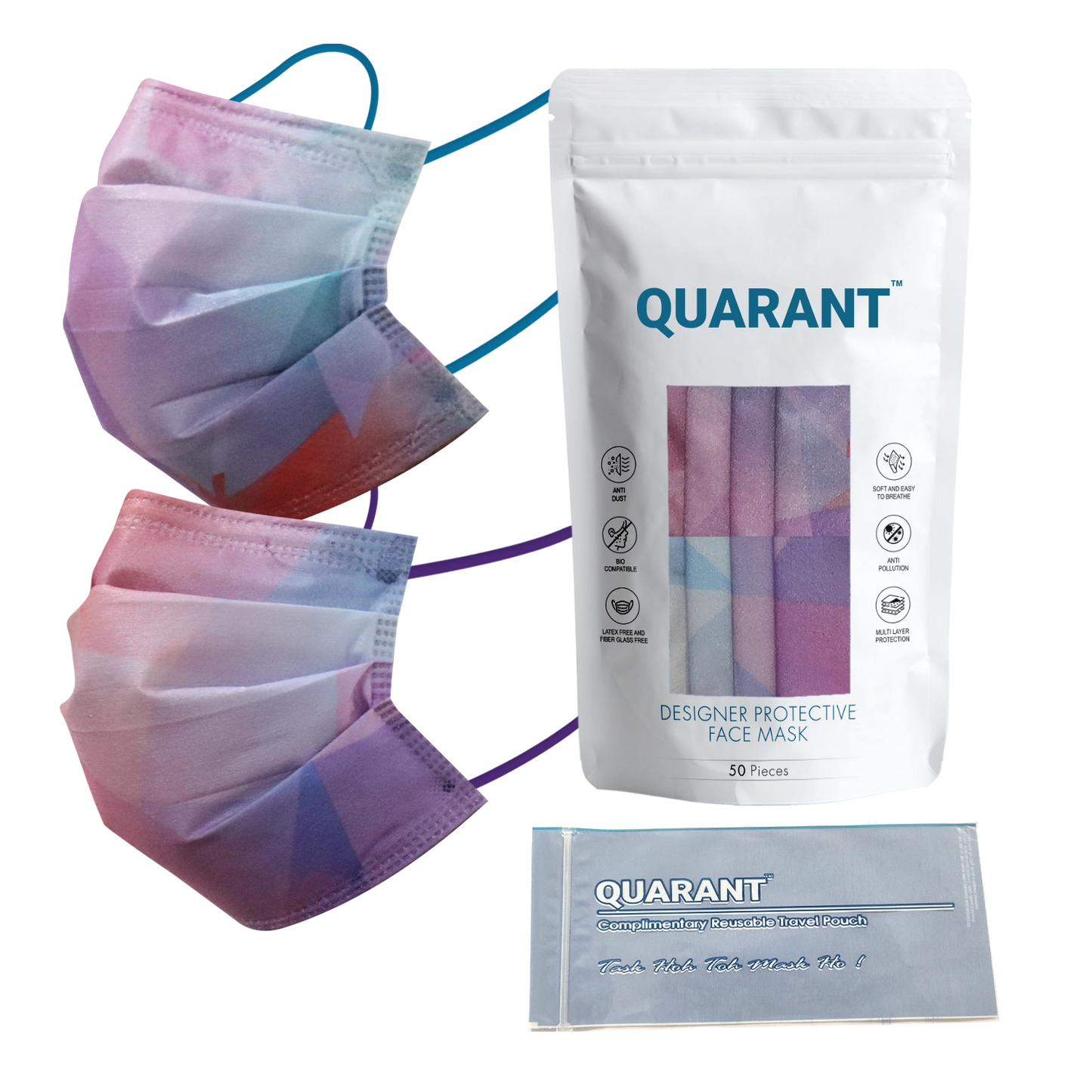 QUARANT 4 Ply Designer Protective Surgical Face Mask with Adjustable Nose Pin (Prism Combo) - Pack of 50