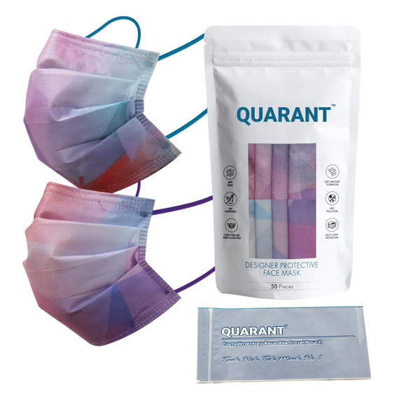 QUARANT 4 Ply Designer Protective Surgical Face Mask with Adjustable Nose Pin (Prism Combo) - Pack of 50