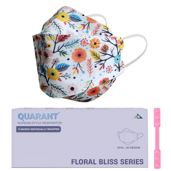 QUARANT Korean Fish Shape Designer Face Mask with Dual Meltblown and Adjustable Nose Pin for Adults (Pack of 10, Spring Blossom)