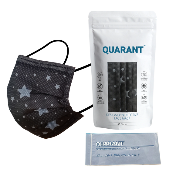 QUARANT 4 Ply Designer Protective Surgical Face Mask with Adjustable Nose Pin (Stary Night) - Pack of 50