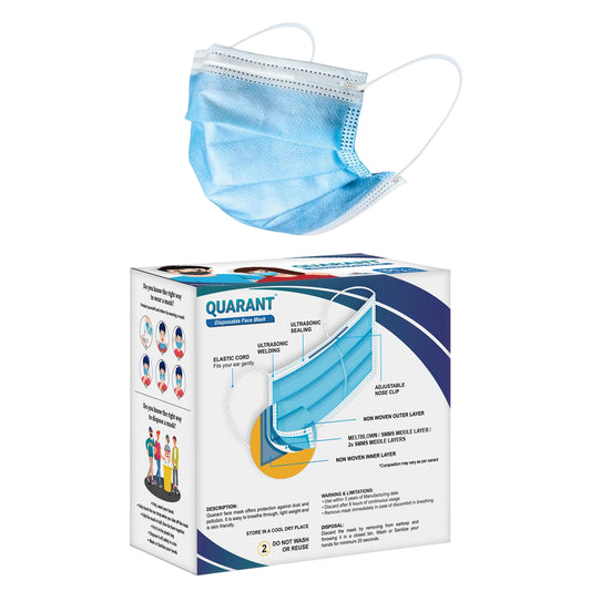 QUARANT 3 Ply Disposable Surgical Face Mask with Adjustable Nose Pin