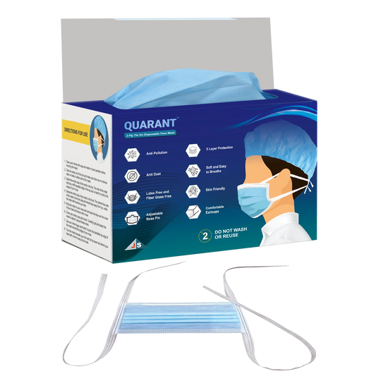 QUARANT 3 Ply Tie On Surgical Face Mask with Adjustable Nose Pin - Pack of 50