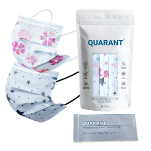 QUARANT 4 Ply Designer Protective Surgical Face Mask with Adjustable Nose Pin (White Combo) - Pack of 50