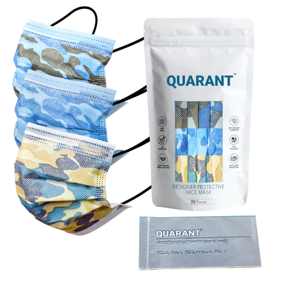 QUARANT 4 Ply Designer Protective Surgical Face Mask with Adjustable Nose Pin (Camo Combo) - Pack of 50