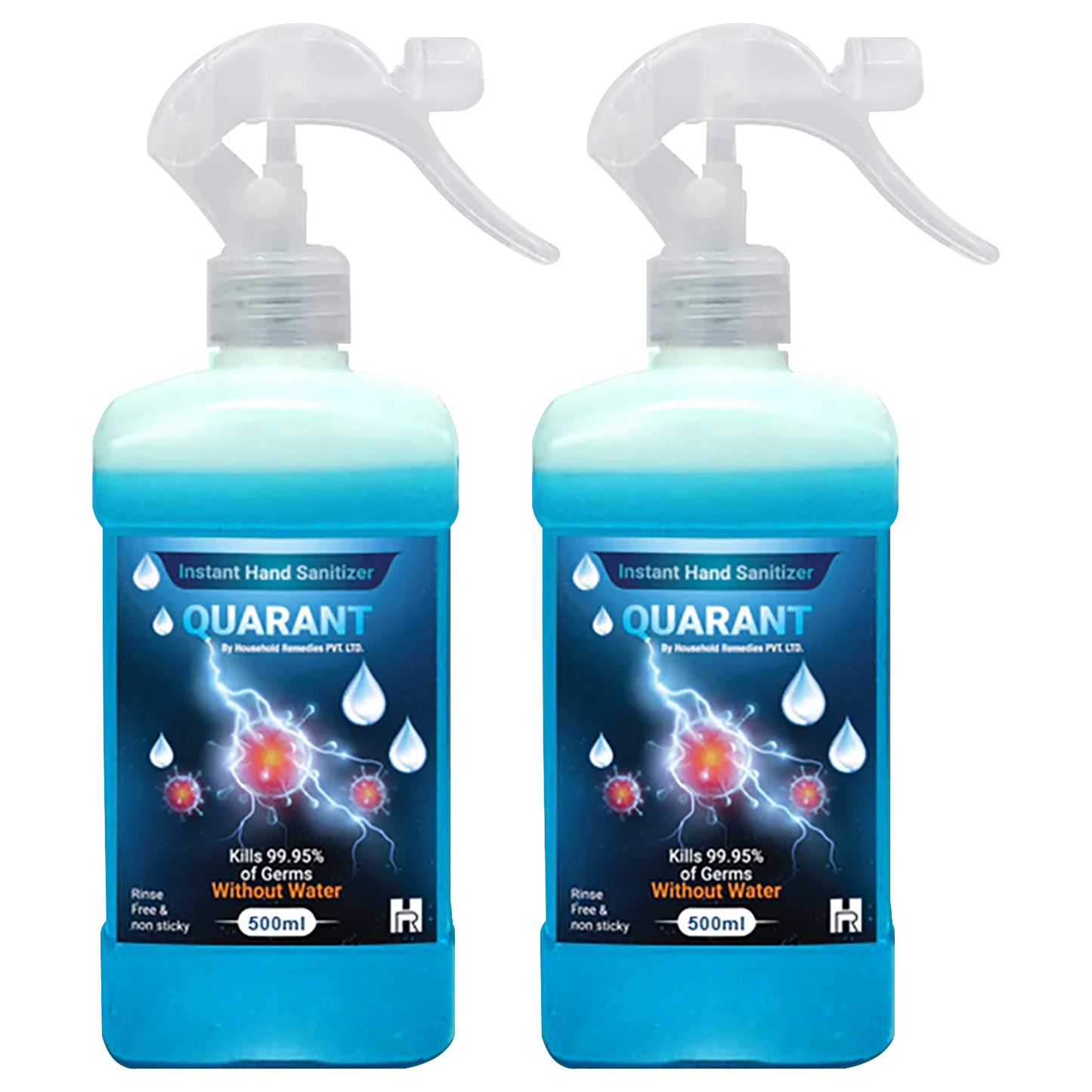 QUARANT 80% Alcohol Based Instant Hand Sanitizer Trigger Spray, Kills 99.95% Germs, WHO Recommended Formula & FDA Approved, 500 ML (Pack of 2 Bottles)