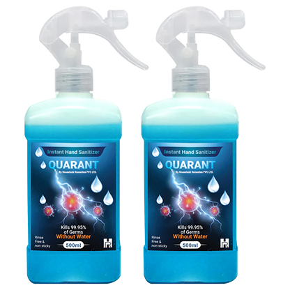 QUARANT 80% Alcohol Based Instant Hand Sanitizer Trigger Spray, Kills 99.95% Germs, WHO Recommended Formula & FDA Approved, 500 ML (Pack of 2 Bottles)