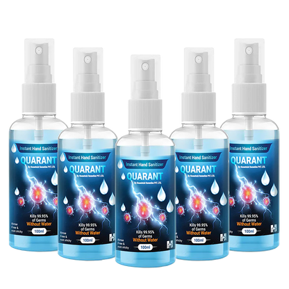 QUARANT 80% Alcohol Based Instant Hand Sanitizer Spray 100 ml, Small Pocket Size Liquid Spray Bottle (Pack of 5)