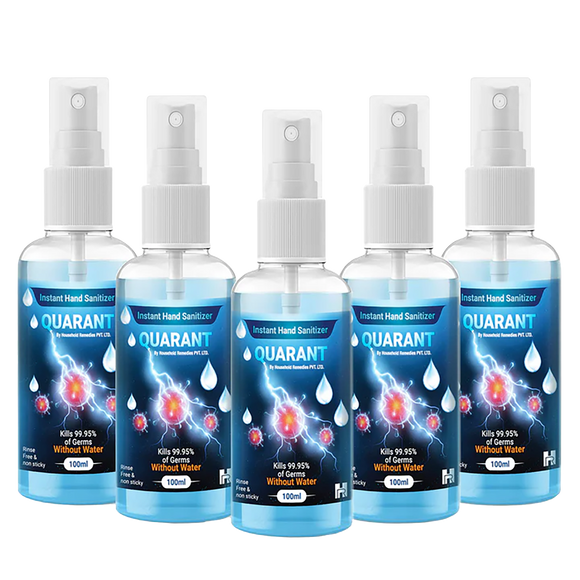 QUARANT 80% Alcohol Based Instant Hand Sanitizer Spray 100 ml, Small Pocket Size Liquid Spray Bottle (Pack of 5)