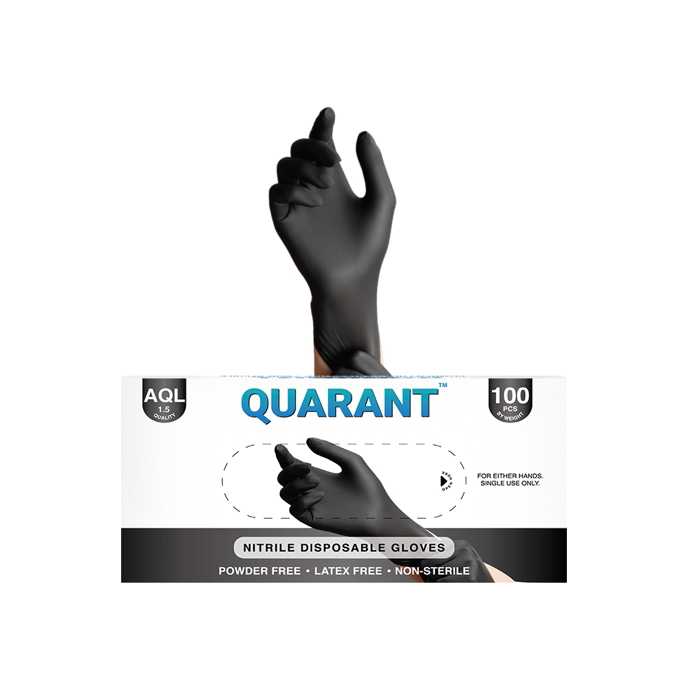 QUARANT Nitrile Disposable Hand Gloves (Black, Pack of 100)