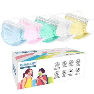 QUARANT Kids 3 Ply Disposable Surgical Face Mask for Children Aged 5 to 12 Years (Rainbow Combo)