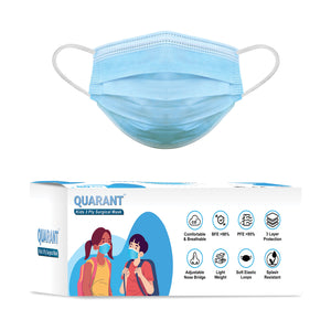 QUARANT Kids 3 Ply Disposable Surgical Face Mask for Children Aged 5 to 12 Years (Blue)