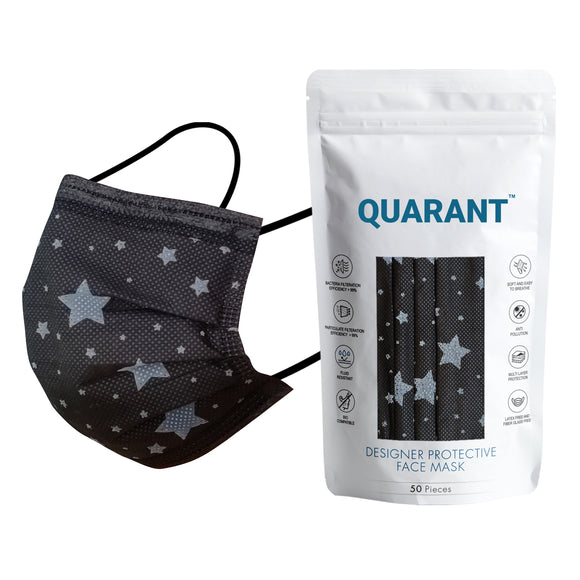 QUARANT 4 Ply Designer Protective Surgical Face Mask with Adjustable Nose Pin (Stary Night) - Pack of 50