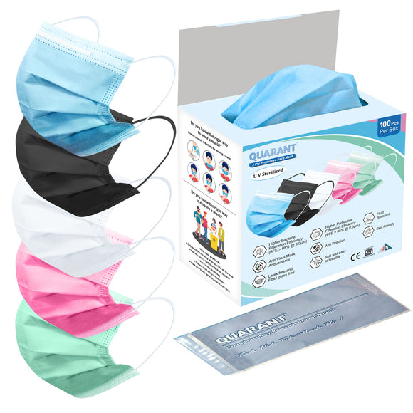 QUARANT 3 Ply Assorted Surgical Face Mask with Adjustable Nose Pin 