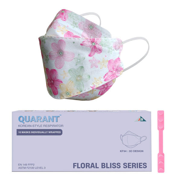QUARANT Korean Fish Shape Designer Face Mask with Dual Meltblown and Adjustable Nose Pin for Adults (Pack of 10, Floret Blush)