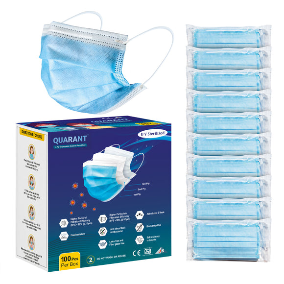 QUARANT 3 Ply Disposable Surgical Face Mask with Adjustable Nose Pin - QUARANT Store