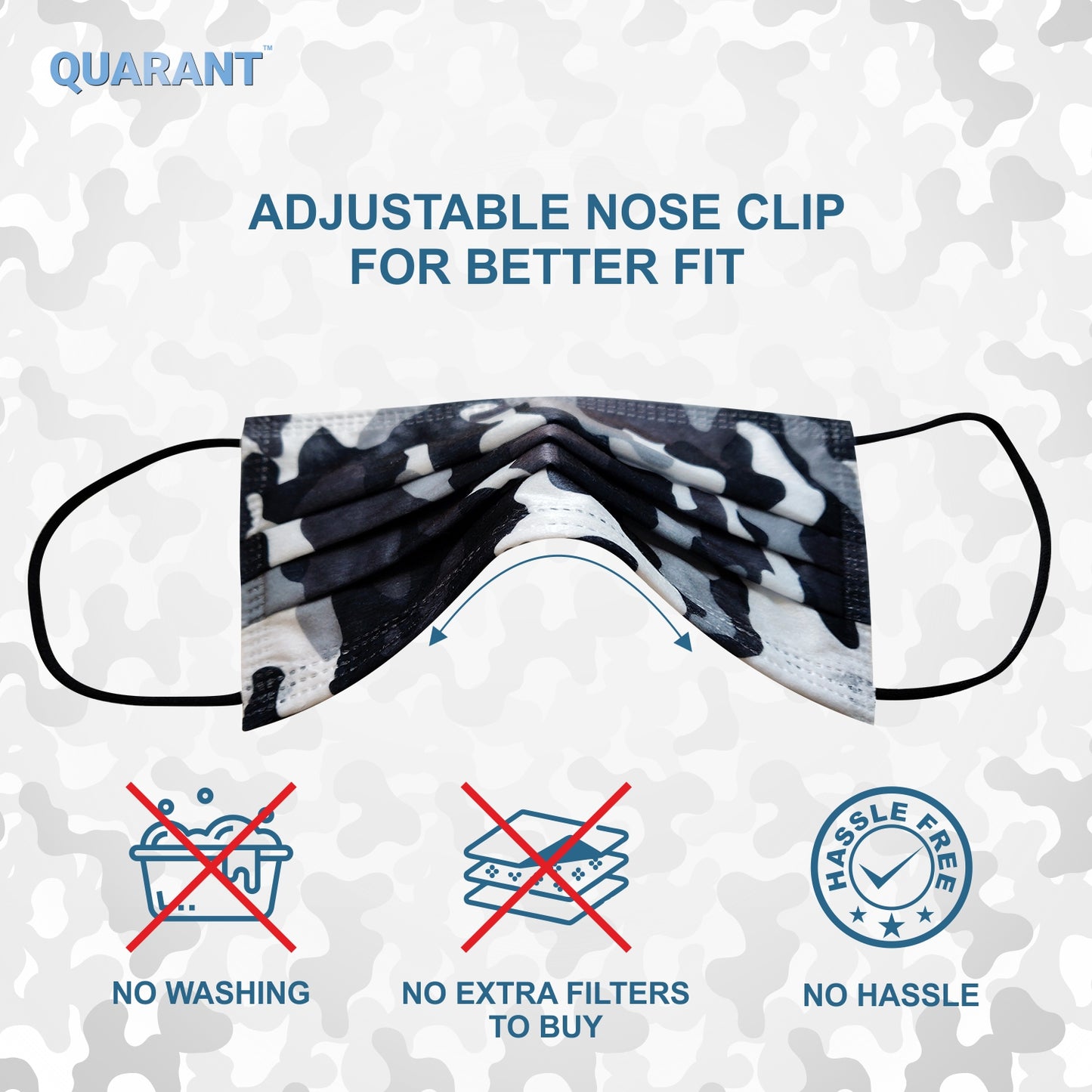 QUARANT 4 Ply Designer Protective Surgical Face Mask with Adjustable Nose Pin (Camo Black) - QUARANT Store