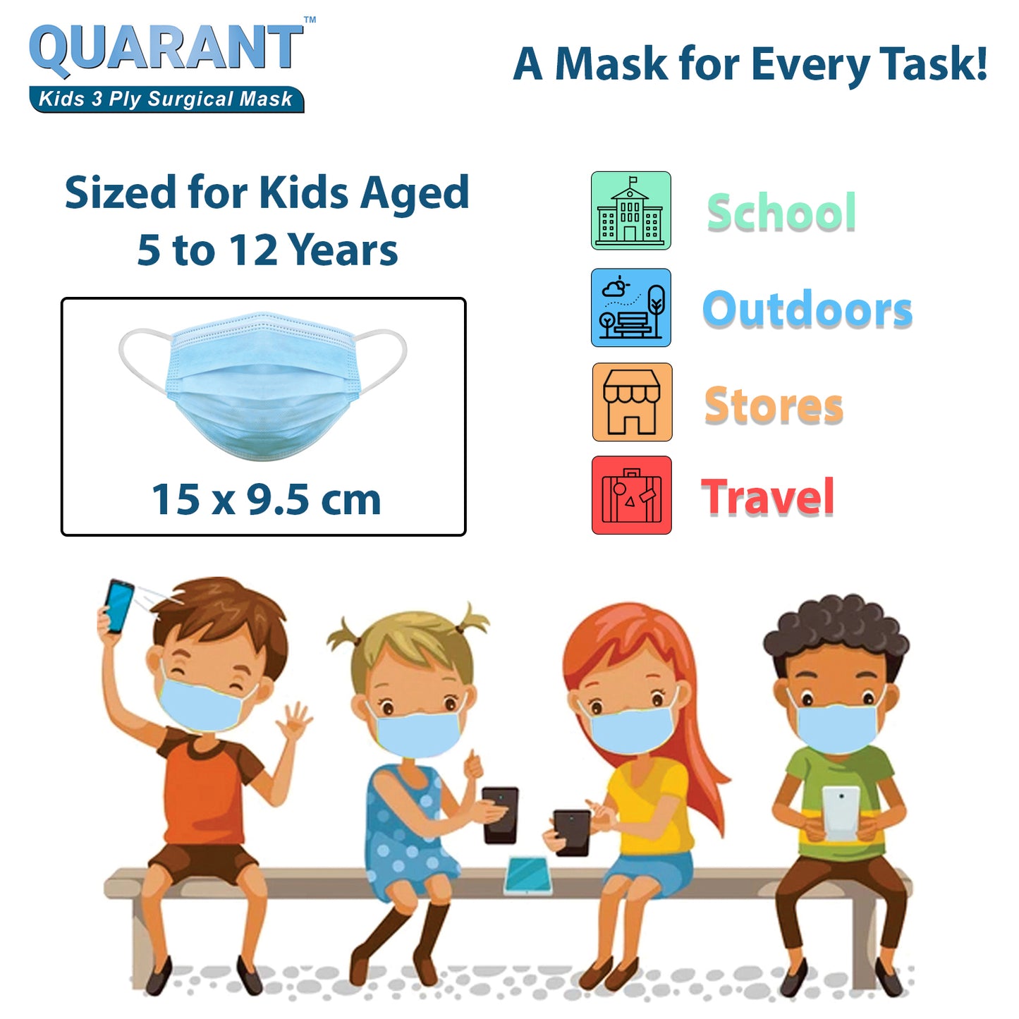 QUARANT Kids 3 Ply Disposable Surgical Face Mask for Children Aged 5 to 12 Years - QUARANT Store