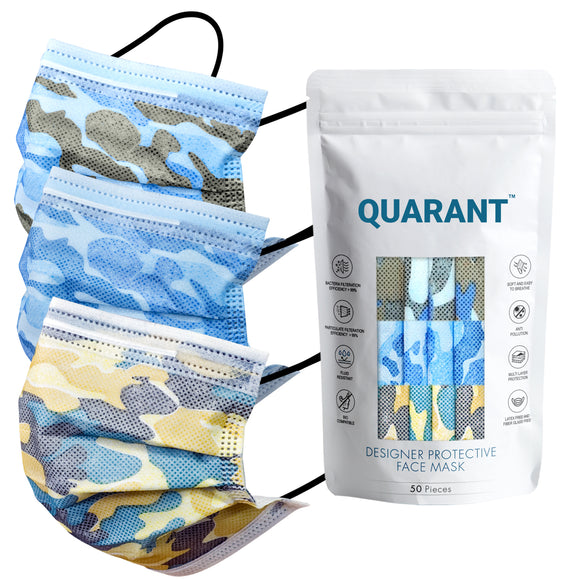 QUARANT 4 Ply Designer Protective Surgical Face Mask with Adjustable Nose Pin (Camo Combo) 