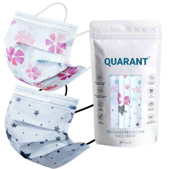 QUARANT 4 Ply Designer Protective Surgical Face Mask with Adjustable Nose Pin (White Combo) - QUARANT Store